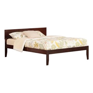 Leo & Lacey Transitional Solid Wood Queen Platform Bed w/ USB Charger in Walnut
