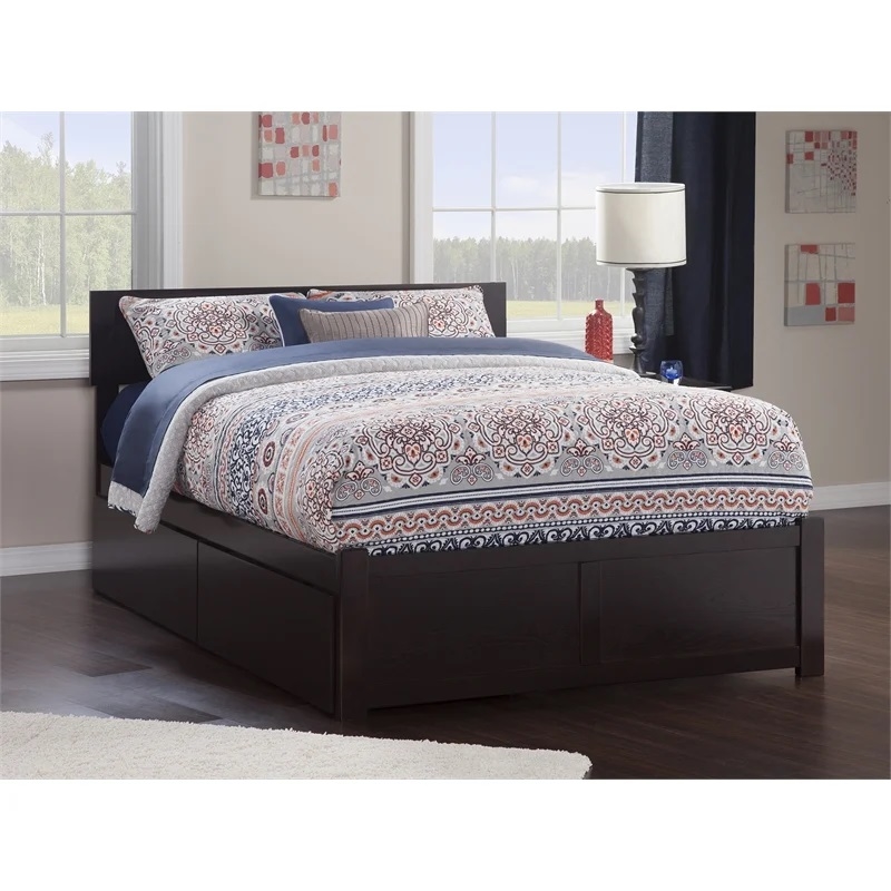 Leo & Lacey Transitional Solid Wood Queen Storage Platform Bed in Espresso