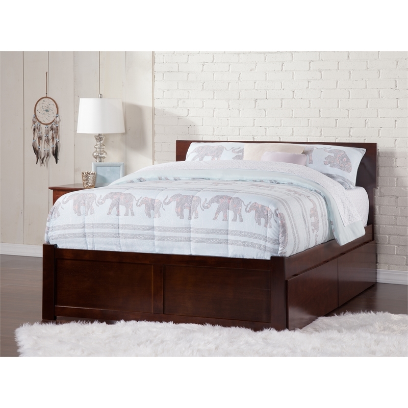 Leo & Lacey Transitional Solid Wood Urban Queen Storage Platform Bed in Walnut