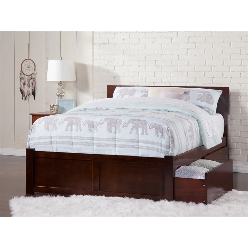 Leo & Lacey Transitional Solid Wood Urban Queen Storage Platform Bed in Walnut