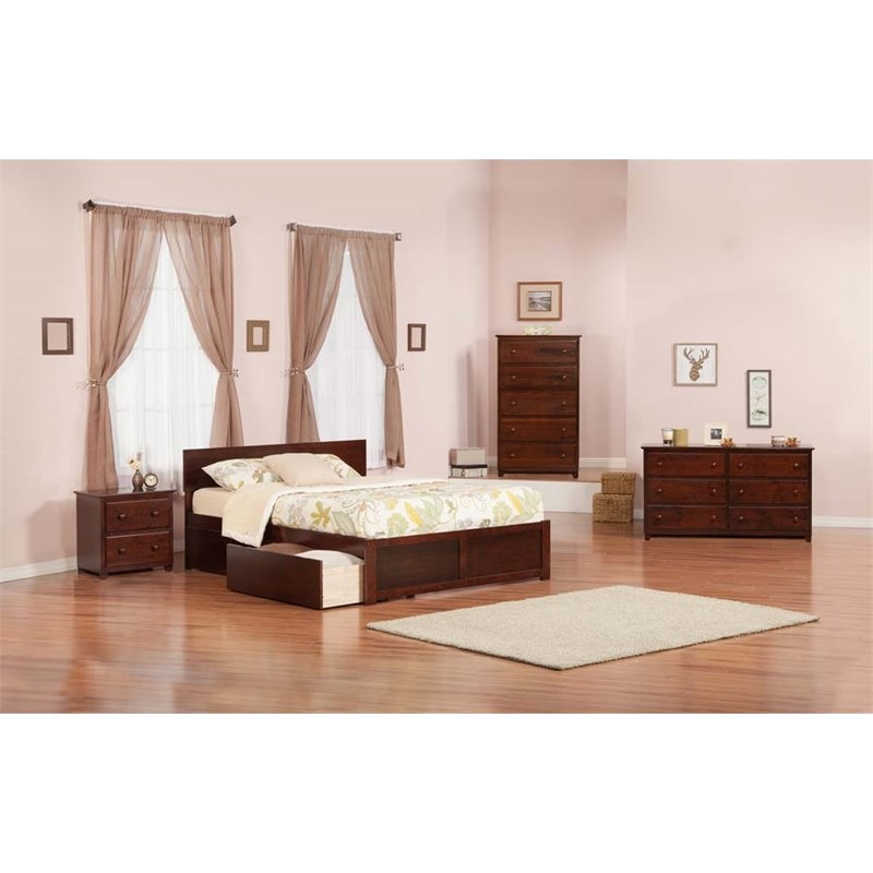 Leo & Lacey Transitional Solid Wood Urban King Storage Platform Bed in Walnut