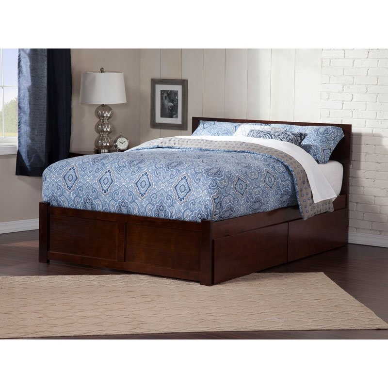 Leo & Lacey Transitional Solid Wood Urban King Storage Platform Bed in Walnut