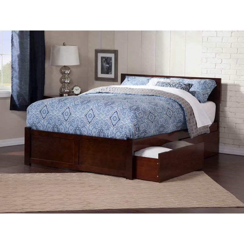 Leo & Lacey Transitional Solid Wood Urban King Storage Platform Bed in Walnut