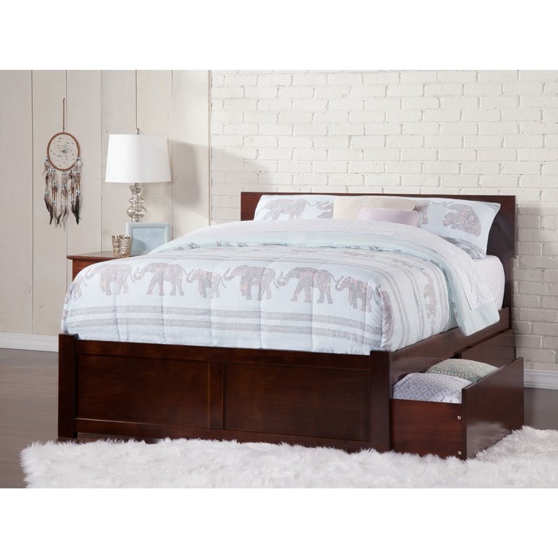 Leo & Lacey Transitional Solid Wood Urban King Storage Platform Bed in Walnut