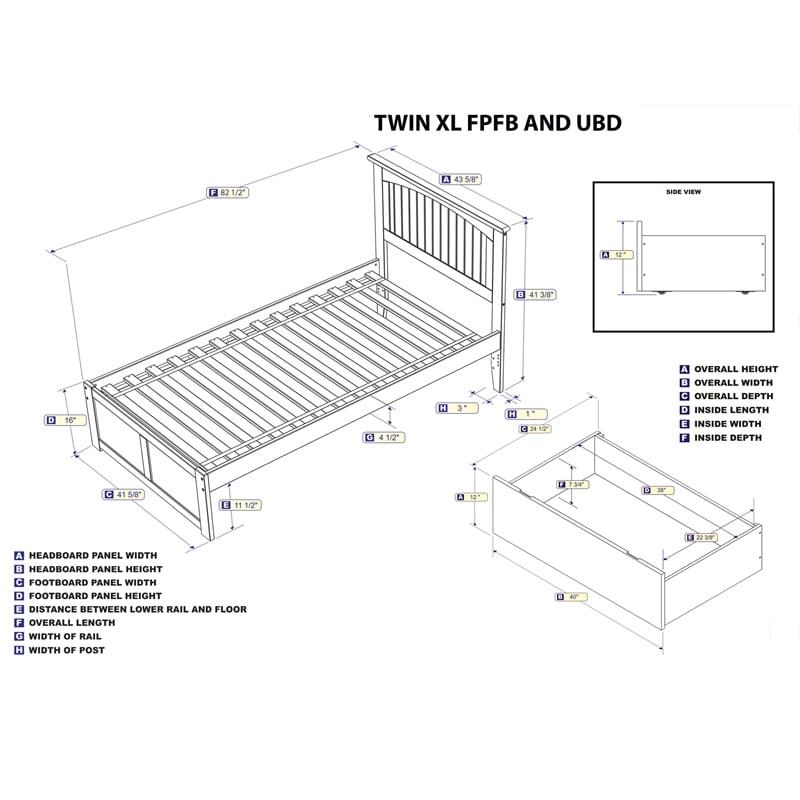 Leo & Lacey Farmhouse 2-Drawer Solid Wood Twin XL Storage Platform Bed in White