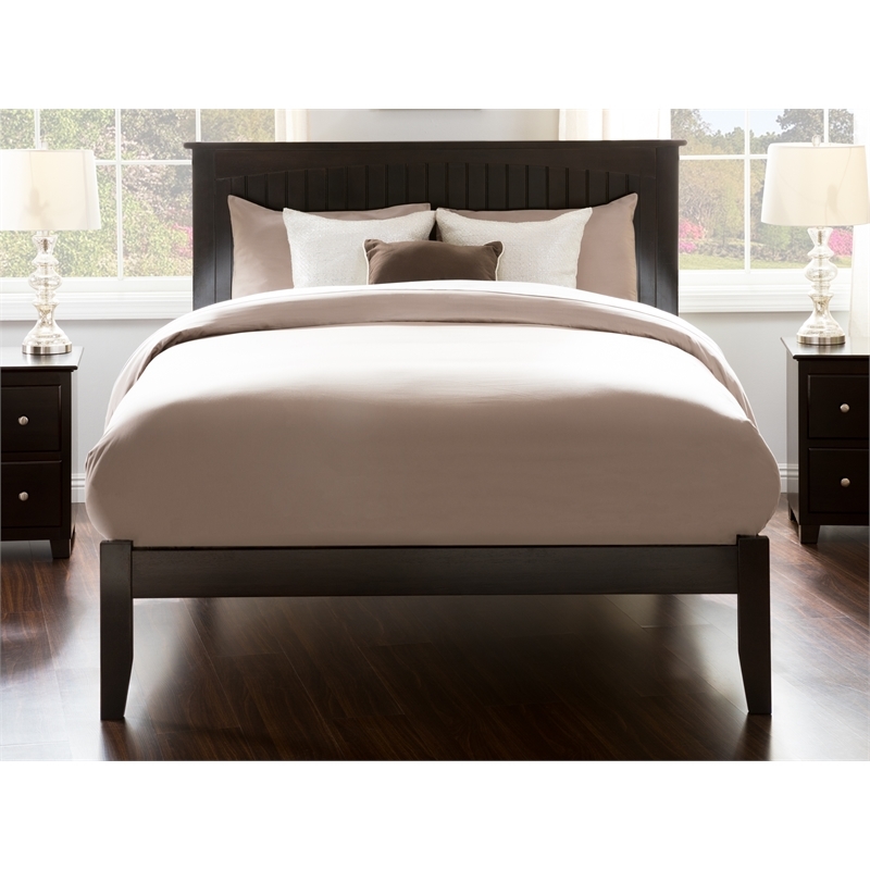 Leo & Lacey Solid Wood Full Platform Bed with USB Charging Station in Espresso