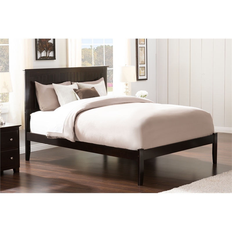 Leo & Lacey Solid Wood Full Platform Bed with USB Charging Station in Espresso