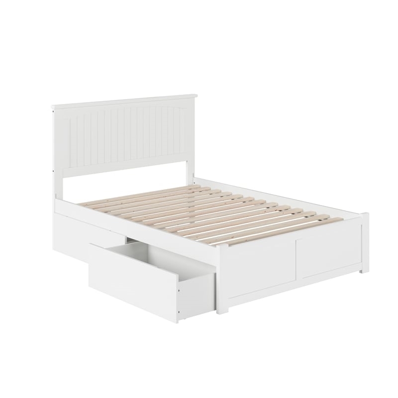 Leo & Lacey Full Wood Platform Bed w/Footboard & Storage Drawers in White