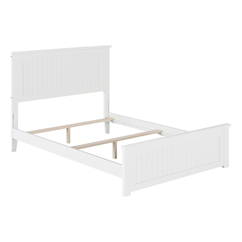 Leo & Lacey Solid Wood Full Panel Bed with USB Charging Station in White
