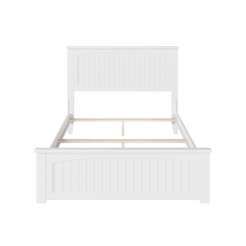 Leo & Lacey Solid Wood Full Panel Bed with USB Charging Station in White