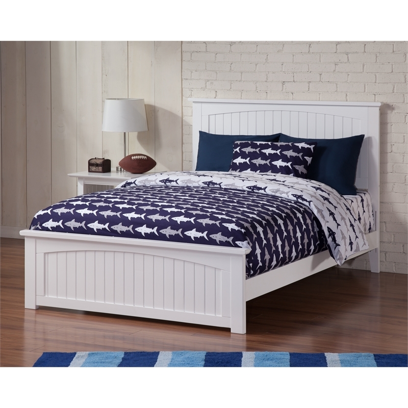Leo & Lacey Solid Wood Full Panel Bed with USB Charging Station in White