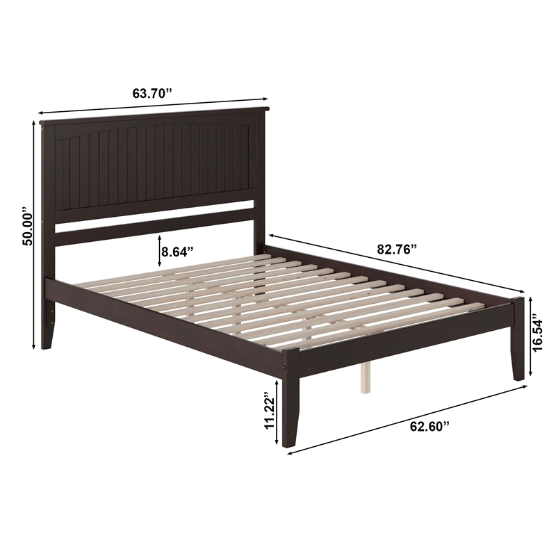 Leo & Lacey Solid Wood Queen Platform Bed with USB Charger in Espresso