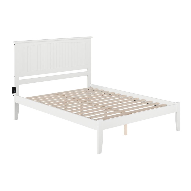 Leo & Lacey Solid Wood Queen Platform Bed with USB Charging Station in White