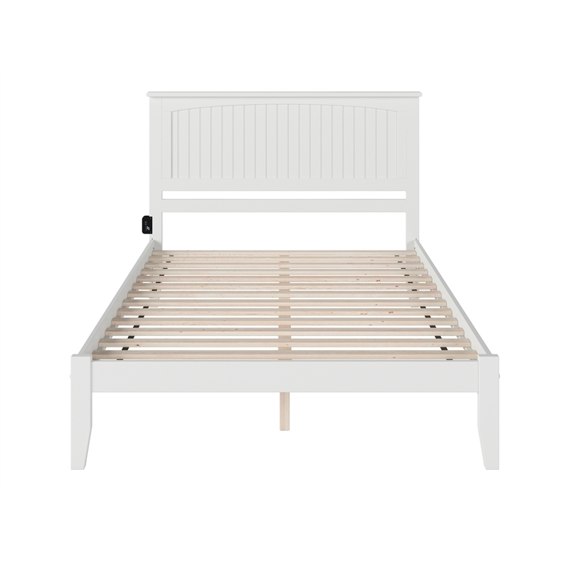 Leo & Lacey Solid Wood Queen Platform Bed with USB Charging Station in White