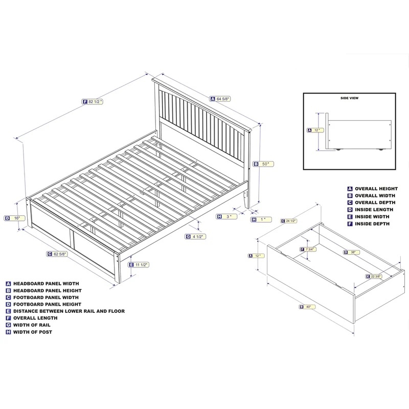 Leo & Lacey 2-Drawer Solid Wood Urban Queen Storage Platform Bed in White
