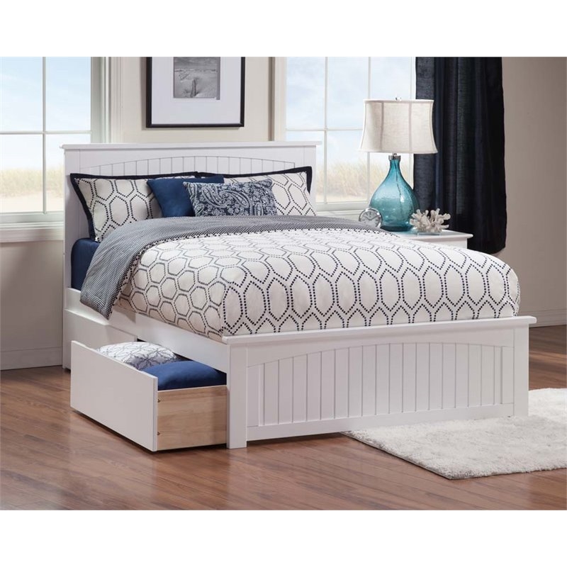 Leo & Lacey Farmhouse Solid Wood Urban Queen Storage Platform Bed in White