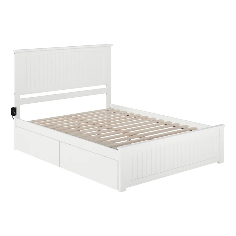 Leo & Lacey Farmhouse Solid Wood Urban Queen Storage Platform Bed in White