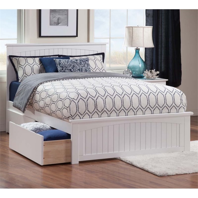 Leo & Lacey Farmhouse Solid Wood Urban Queen Storage Platform Bed in White