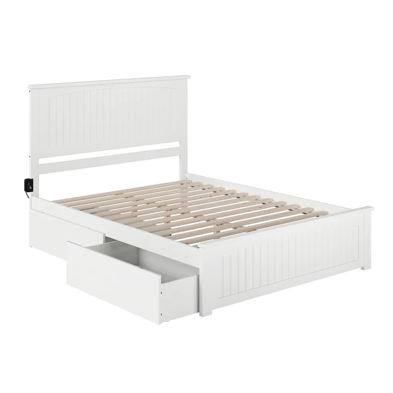 Leo & Lacey Farmhouse Solid Wood Urban Queen Storage Platform Bed in White