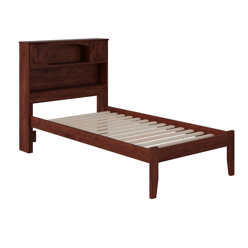 Leo & Lacey Solid Wood Twin XL Platform Bed with Built-In Charger in Walnut
