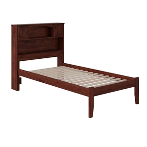 Leo & Lacey Solid Wood Twin XL Platform Bed with Built-In Charger in Walnut