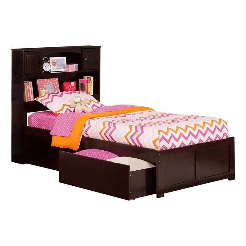 Leo & Lacey Transitional Solid Wood Twin XL Storage Platform Bed in Espresso
