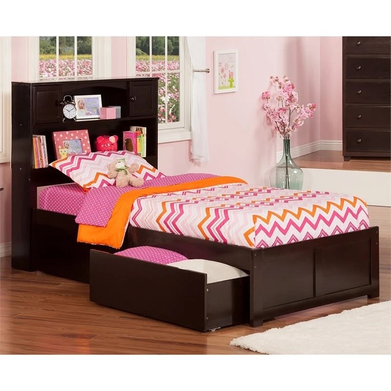 Leo & Lacey Transitional Solid Wood Twin XL Storage Platform Bed in Espresso