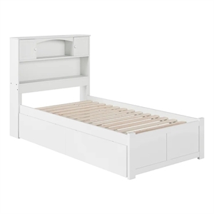 Leo & Lacey Transitional Solid Wood Urban Twin XL Storage Platform Bed in White