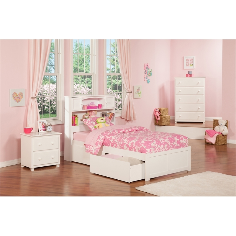 Leo & Lacey Transitional Solid Wood Urban Twin XL Storage Platform Bed in White