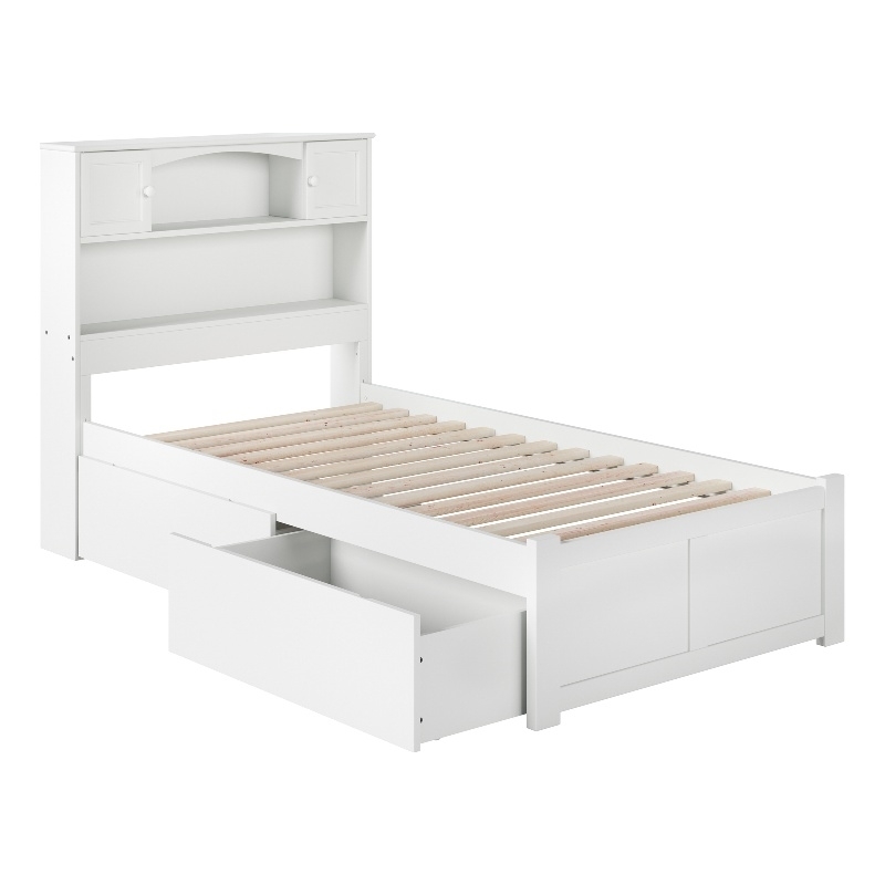 Leo & Lacey Transitional Solid Wood Urban Twin XL Storage Platform Bed in White