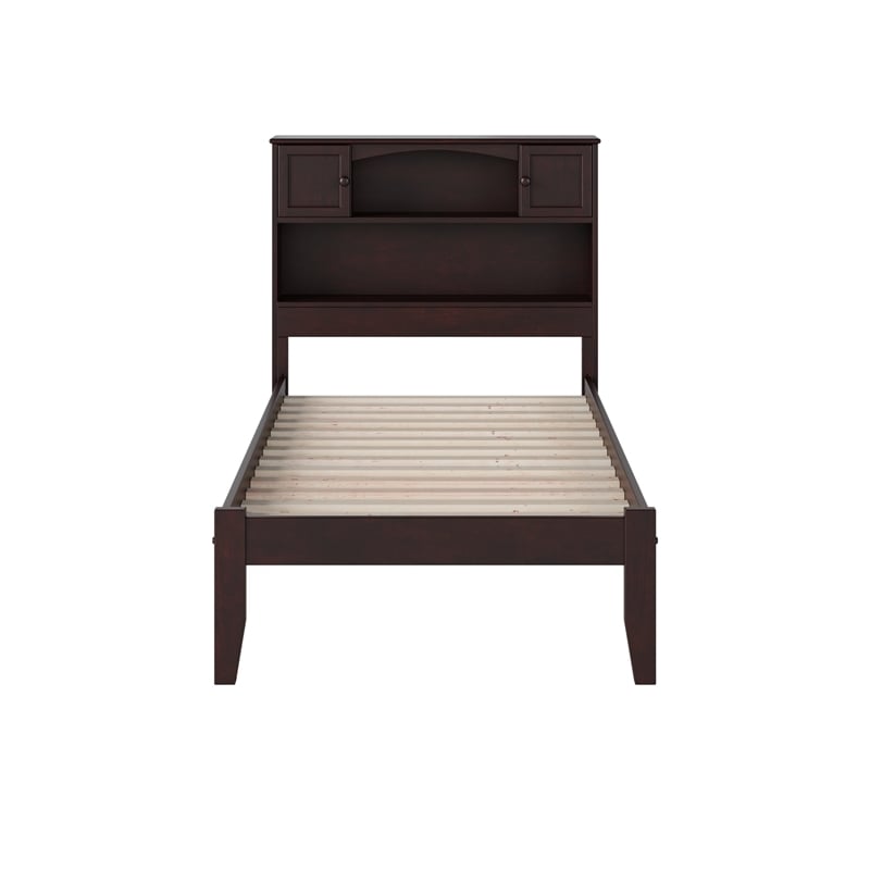 Leo & Lacey Solid Wood Twin Platform Bookcase Bed with USB Charger in Espresso