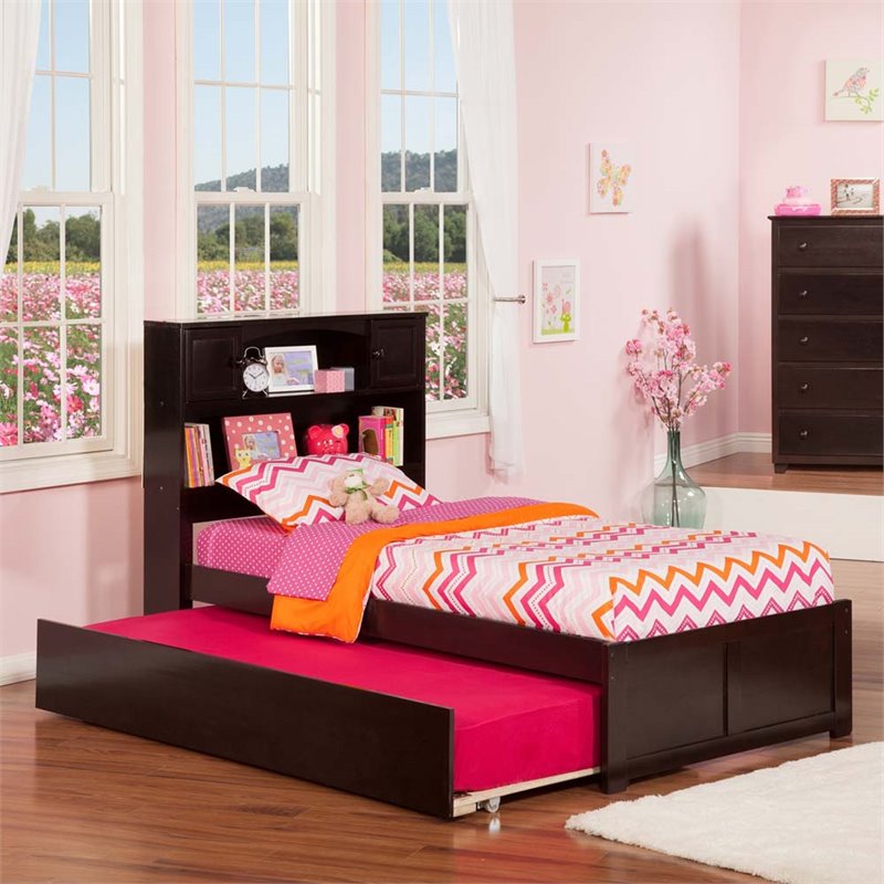 Leo & Lacey Transitional Solid Wood Twin Trundle Platform Bed in Espresso