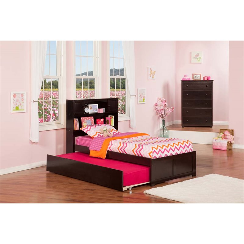Leo & Lacey Transitional Solid Wood Twin Trundle Platform Bed in Espresso