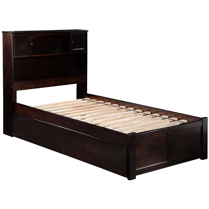 Leo & Lacey Transitional Solid Wood Twin Trundle Platform Bed in Espresso