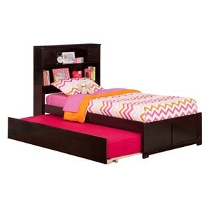 Leo & Lacey Transitional Solid Wood Twin Trundle Platform Bed in Espresso