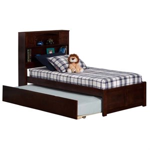 Leo & Lacey Transitional Solid Wood Twin Trundle Platform Bed in Walnut
