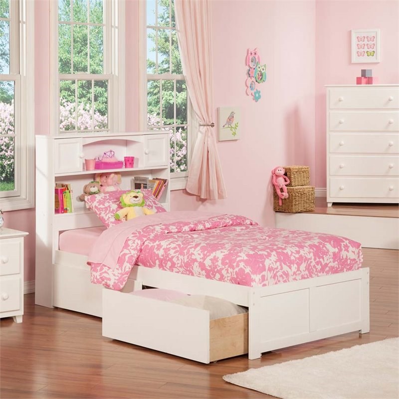 Leo & Lacey Transitional Solid Wood Twin Storage Platform Bed in White