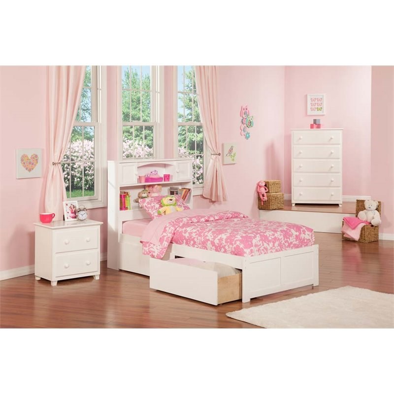 Leo & Lacey Transitional Solid Wood Twin Storage Platform Bed in White