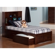 Leo & Lacey Transitional Solid Wood Twin Storage Platform Bed in Walnut