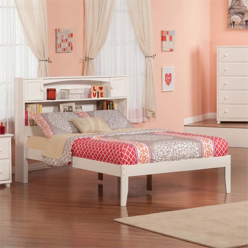 Leo & Lacey Solid Wood Full Platform Bed with USB Charging Station in White
