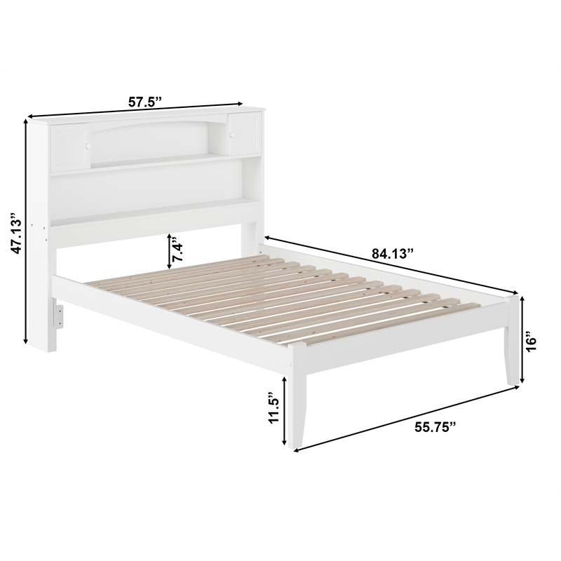 Leo & Lacey Solid Wood Full Platform Bed with USB Charging Station in White