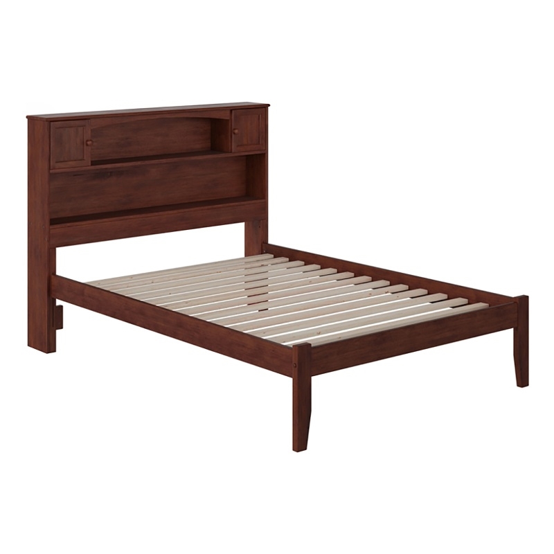 Leo & Lacey Solid Wood Full Platform Bed w/ USB Charging Station in Walnut