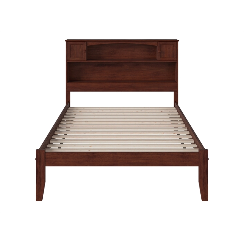 Leo & Lacey Solid Wood Full Platform Bed w/ USB Charging Station in Walnut