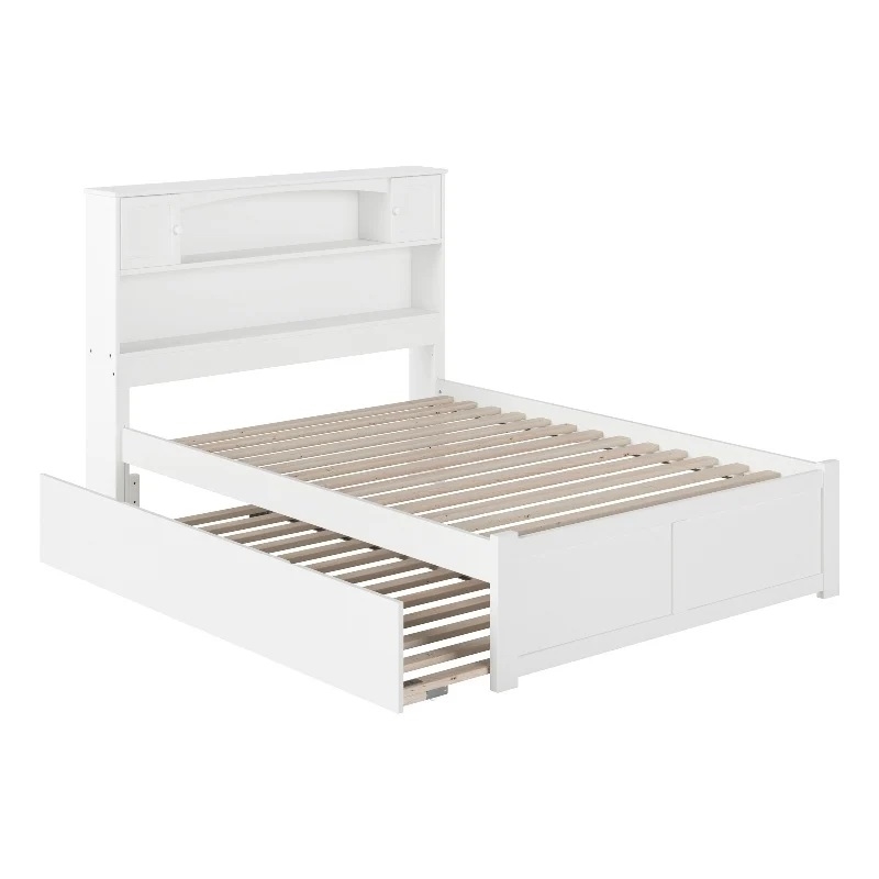 Leo & Lacey Transitional Solid Wood Full Bed with Twin Trundle in White