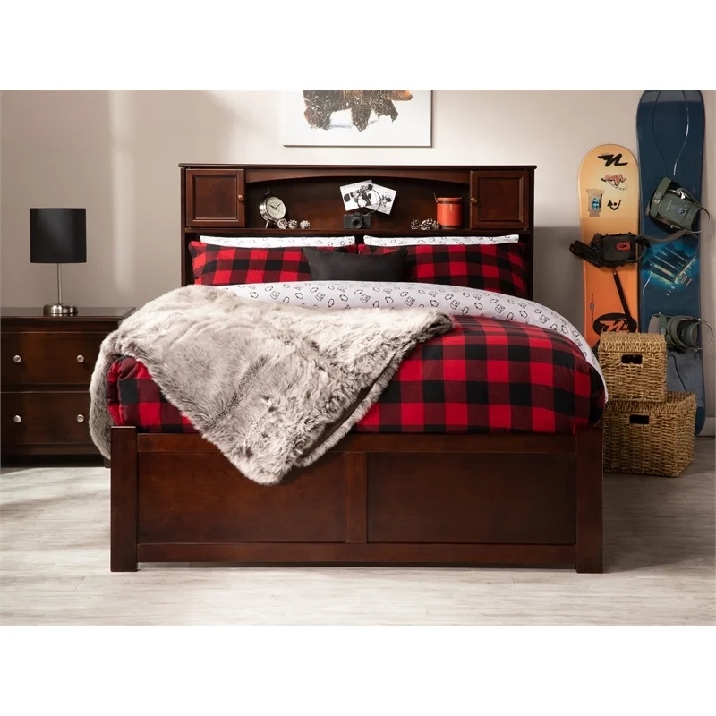 Leo & Lacey Transitional Solid Wood Full Trundle Platform Bed in Walnut