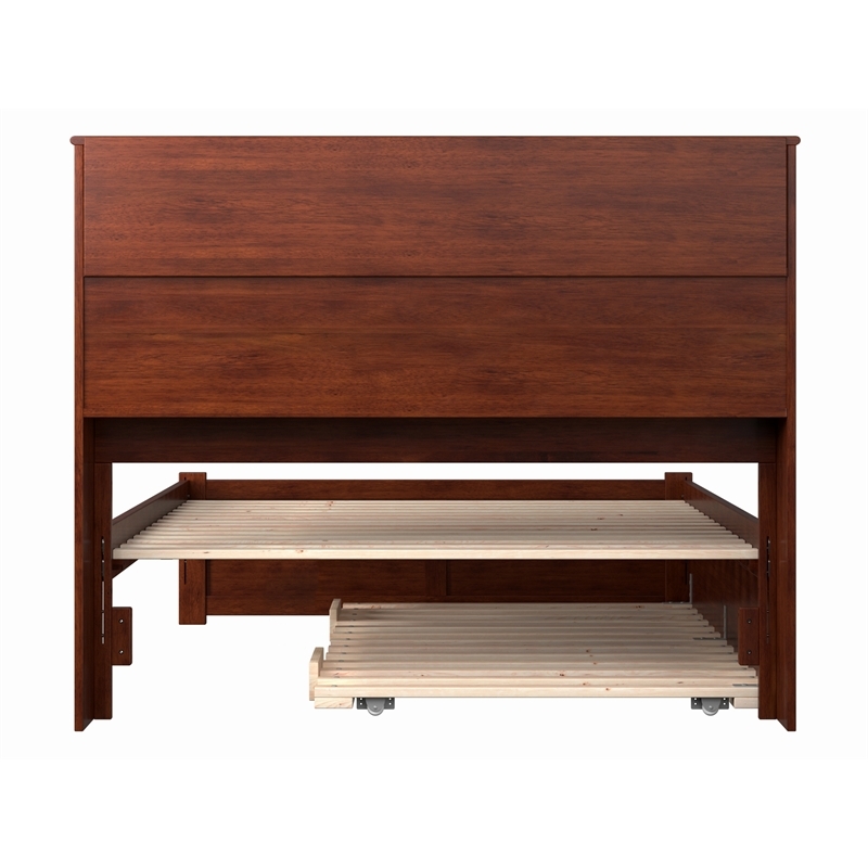 Leo & Lacey Transitional Solid Wood Full Trundle Platform Bed in Walnut