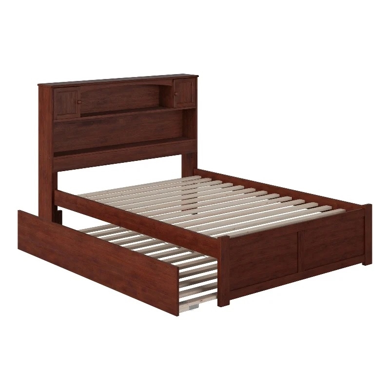 Leo & Lacey Transitional Solid Wood Full Trundle Platform Bed in Walnut