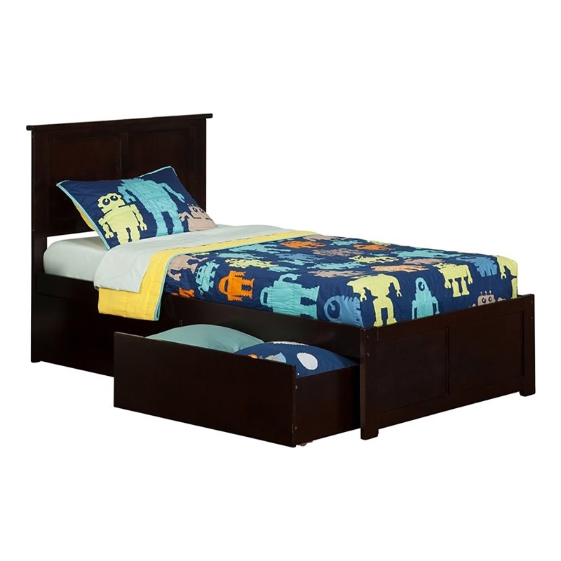 Leo & Lacey Madison Twin XL Wood Platform Bed and Storage Drawers in Espresso