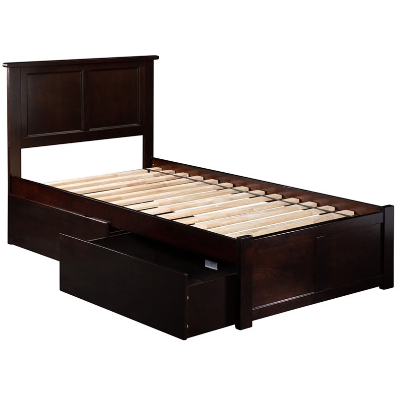 Leo & Lacey Madison Twin XL Wood Platform Bed and Storage Drawers in Espresso