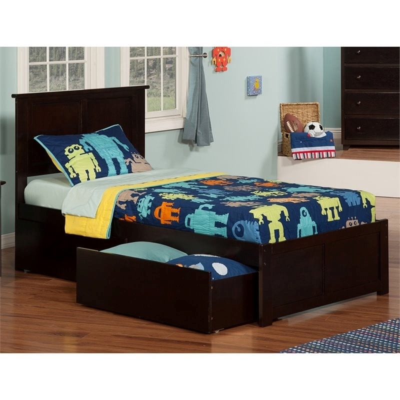 Leo & Lacey Madison Twin XL Wood Platform Bed and Storage Drawers in Espresso